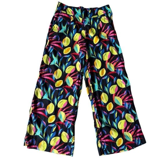 Tabitha Brown Lemon Print Wide Leg Pants size Large L Linen Blend - Picture 1 of 7